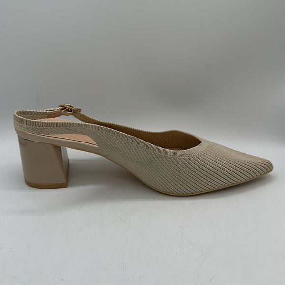 Frank Mully tan fabric slingback heels, size 7 - Picture 2 of 7